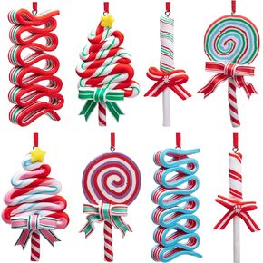 codree 8 PCS Christmas Lollipop Ornaments- Rainbow Lollipop Hanging Ornaments- Christmas Candies Polymer Clay Ornament for Xmas Tree Party Decoration