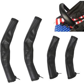 Stroller Handle Covers, 4Pcs PU Leather Stroller Bumper Bar Covers Dust-Proof Stroller Handle Protector Waterproof Stroller Armrest Handle Cover with Zipped Closure (Black)