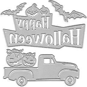 Halloween Words Label Pumpkin Truck Cutting Dies, Halloween Die Cuts for Card Making DIY Scrapbooking and Photo Album Card Craft Decoration.