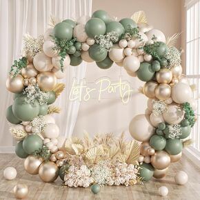 130Pcs Sage Green Gold Balloon Garland Arch Kit, with Sage Green Sand White Gold Balloons for Baby Shower Bridal Shower Birthday Engagement Wild One Party Decorations