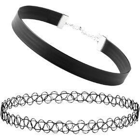 BodyJ4You Tattoo Choker Leather Necklace Layered Set - 90s Choker Necklace 2000s Vintage Collar Necklace - Goth Punk Rock Anime Cosplay - Women Teens Girls Jewelry