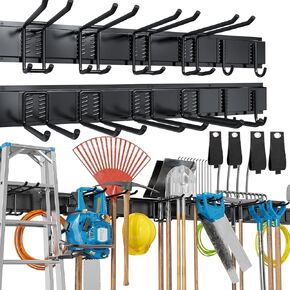 Volitaous 16 Inch Garage Garden Tool Organizer Wall Mount, Heavy Duty Garage Storage Rack, Adjustable 4PC Metal Hooks, Rake Hangers Yard Tool Organizer Rack, Max 100 Lbs