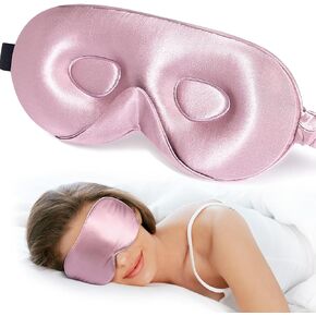 LitBear 100% 22 Momme Mulberry Silk Sleep Mask - 3D Contoured Eye Mask for Men & Women, Soft Breathable Sleeping Mask with Adjustable Strap, Perfect Blocks Light for Sleeping (Bean Pink)