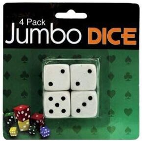 Jumbo Dice 3/4" 19mm White with Black Pips - Set of 4