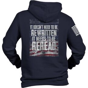 Nine Line Reread Hoodie Navy - Dropline logo and american flag on sleeve - Pill-resistant smooth finish