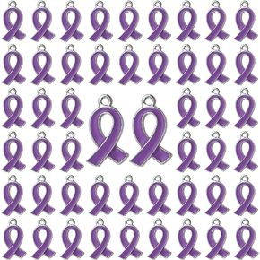 50 Pcs Ribbon Pendants, Cancer Awareness Hope Faith Ribbon Charms for Jewelry Making