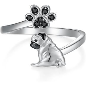 Pug Ring 925 Sterling Silver Cute Pug Dog Paw Ring Pug Gifts for Pug Lovers Pug Jewelry for Women Girls
