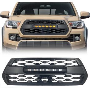 TRD Pro Style Grille Compatible with Tacoma 2016 2017 2018 2019 2020 2021, Matte Black Front Grill with LED Off-Road Lights, Not Fit Trucks with Front Sensor