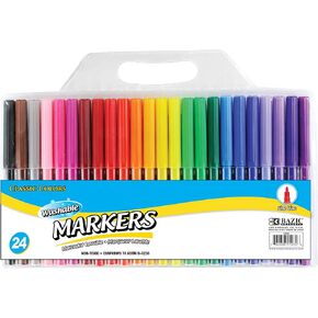 BAZIC Washable Markers Fine Line 24 Color, Thin Tip Coloring Marker, Non Toxic Marcadorc Art School Supplies, Drawing Gift (24/Pack), 1-Pack