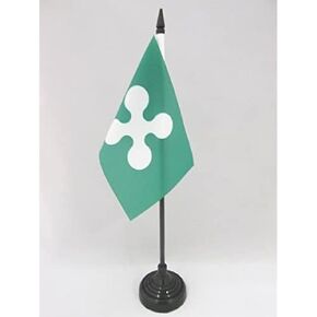 AZ FLAG Lombardy Table Flag 4'' x 6'' - Italy - Italian Region of Lombardia Desk Flag 15 x 10 cm - Black Plastic Stick and Base