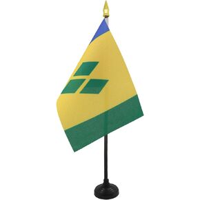 AZ FLAG Saint Vincent Table Flag 4'' x 6'' - Vicentian Desk Flag 15 x 10 cm - Golden Spear top