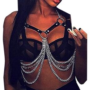 Leather Body Harness Bra for Women Punk Goth Tops Cage Strap Adjust Plus Size Festival Rave Costume in Kuwait