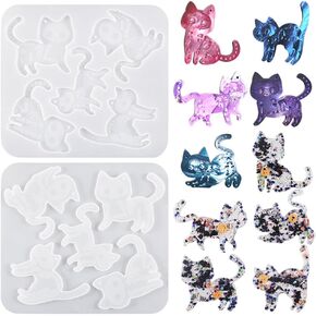 5 Cavity Cat Resin Mold Animal Silicone Mold Jewelry Casting Molds Kitten Shaped Epoxy Crystal Mold for DIY Crafts Keychain Pendant Charms