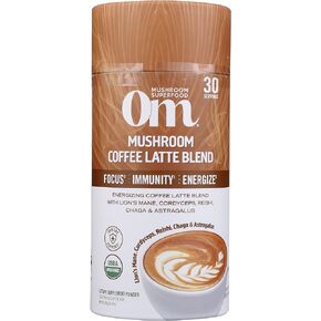 Om Mushroom Superfood Coffee Latte Blend Mushroom Powder, Lion's Mane, Cordyceps, Reishi, Chaga, Energy & Mental Clarity Support Supplement, 240g, 8.47 Oz