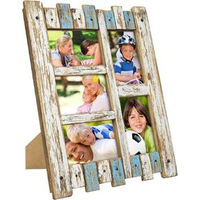 EXCELLO GLOBAL PRODUCTS Rustic Wooden Home Decor Picture Frame, 8.25x11.5 in fits Pictures 5x7 and 4x6 with Matte - Includes Self Standing Easel and Brackets for Wall Hanging - Blue White