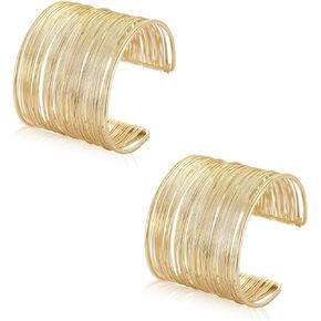 2 Pcs Cuff Bangle Bracelets for Women Open Wide Wire Bracelets Gold Wrist Cuff Wrap Bracelets Adjustable