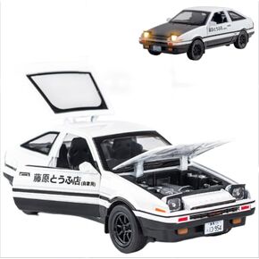 Black-White Trueno AE86 Alloy Model Metal Diecast Car Pull Back Supercar for Boys (Black)