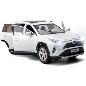 BDTCTK 1/24 Compatible for RAV4 Model Car, Zinc Alloy Diecast Collectible Pull Back Toy car with Sound and Light for Kids Boy Girl Gift White