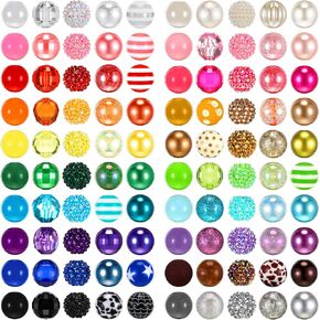 200 Pcs 20mm Beads for Pens Rhinestone Beads Bubblegum Beads Mixed Crystal Resin Chunky Craft Beads Shiny Round Beads Sugar Beads for DIY Keychain Necklace Bracelet Jewelry Making Supplies