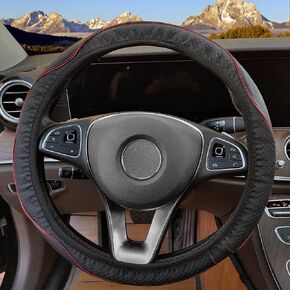 Car Steering Wheel Cover, 15 Inch Microfiber Leather Auto Steering Wheel Covers Elastic Stretch Breathable Anti-Slip, Accessories for Men Women, Universal for Cars, Trucks, SUV, Van (Black)