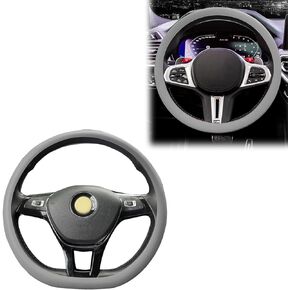 1 PC D Shape Steering Wheel Cover, All Seasons Universal Silicone Car Steering Wheel Protector, Stylish Non-Slip Fit for 15 Inch Flat Bottom Steering Wheel (Black)