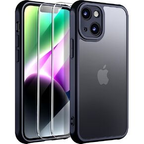 for iPhone 14 Plus Case, [Military-Grade Protection] [with 2 pcs Screen Protector] Full-Body Matte Protective Phone Case with Camera Cover.(Black)