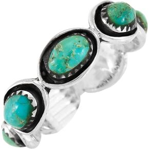 Turquoise Eternity Band Ring Sterling Silver 925 Genuine Gemstones Size 6 to 11