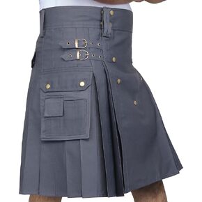 Cotton Jeans Utility Kilt for Men with Cargo Pockets-Black Cotton Kilt for Men