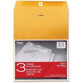 Mead : Clasp Envelopes, Heavyweight, 10"x13", Brown Kraft -:- Sold as 2 Packs of - 3 - / - Total of 6 Each