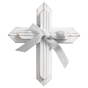 Stephan Baby Face to Face Designs 2-Tiered Hanging Wood Cross, 7.25" x 8.5", Distressed White & Grey