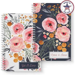 Mountain Floral: 2-Pack Wirebound Spiral Notebook Set. Two Chic Designs with 120 College Ruled and Checklist Paper. Journal sizes: 5.5" x 8.5"