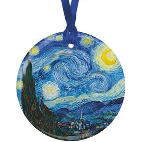 Christmas Tree Ornament, Porcelain Van Gogh Starry Night fine Art Keepsake Ornament by RainCaper