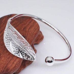 Bangle Bracelet Gift 925 Sterling Silver Bangle Bracelet Open Bangles Leaf Cuff Frosted Silver Bracelet Jewelry Women