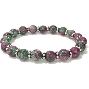 AAA Natural RUBY ZOISITE Gemstone 8mm Round Beaded Stretchable Elastic Bracelet With Chakra ,Charm Bracelet ,Handmade Bracelet,Designer Cum Meditation Bracelet ,Relax Anxiety
