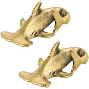 2Pcs Ancient Copper Color Brass Hammer Head Shark Statue Ornament for Room Home and Desktop Decor