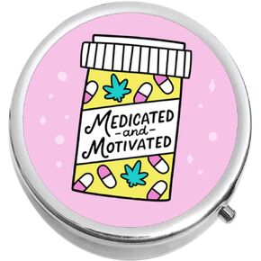 Medicated and Motivated Medicine Vitamin Pill Box - Portable Pillbox case fits in Purse or Pocket