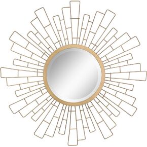 Stonebriar Round 23.5" Black Geometric Metal Sunburst Wall Mirror with Attached Mounting Bracket, Decorative Decor for the Living Room, Bedroom, Bathroom, Hallway, and Entryway
