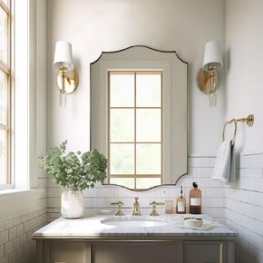 ANDY STAR Chrome Bathroom Mirror for Wall, 22x30 Inch Polished Silver Mirror, Bathroom Mirror for Over Sink, Irregular Wall Mirror in Thin Stainless Steel Frame Deep 1’’, Ideal for Limited Space