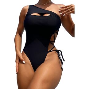 Hilinker Sexy Women’s One Piece Swimsuit Cutout Lace Up One Shoulder Bathing Suit