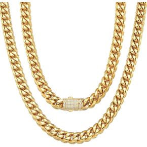 Jxlepe Mens Miami Cuban Link Chain 18K Gold 12mm Stainless Steel Curb Necklace with cz Diamond Chain Choker