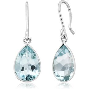 Gem Stone King 925 Sterling Silver Swiss Blue Topaz Earrings | 6.00 Cttw | Pear Shaped 12X9MM | Gemstone Birthstone | Drop Dangle Teardrop Earrings for Women