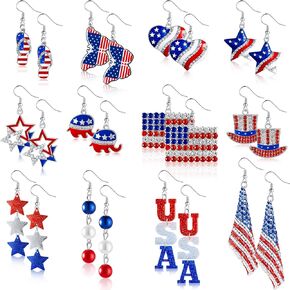 12 زوجًا من أقراط العلم الأمريكي أقراط الرابع من يوليو أقراط يوم الاستقلال الوطني الأحمر والأبيض والأزرق أقراط يوم العلم أقراط علم الولايات المتحدة الأمريكية نجمة الفراشة المتدلية أقراط متدلية من الرابع من يوليو هدية مجوهرات in Kuwait