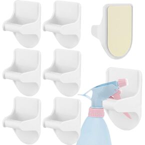 6 PCS Wall Mount Spray Bottle Hooks Holder to Create Storage Space Easy to Install Adhesive Hook Strong Spray Bottle Organizer for Cabinet, Kitchen, Bathroom- Mount to a Variety of Surfaces