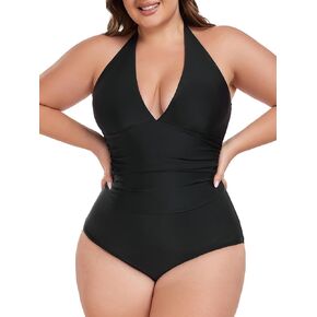 Ocean Blues Women's Plus Size One Piece Swimsuit V-neck Bathing Suit Tummy Control Swimwear