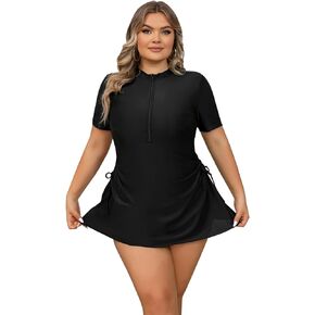 Plus Size Rash Guard for Women Zip Up High Stretchy Long Sleeve One Piece Sun Protection Swimsuits Bathing Suit