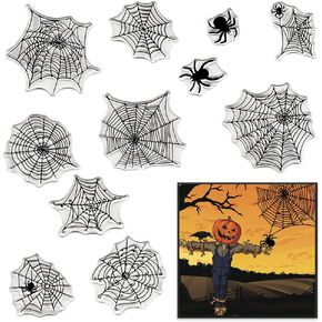Halloween Spider Web Clear Stamps for Card Making and Photo Album Decorations, Various Spider's Webs Clear Stamps Transparent Silicone Rubber Stamps for Card Making and DIY Scrapbooking