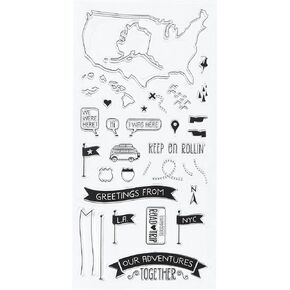 Inkadinkado Our Adventures Unmounted Clear Rubber Stamp Set for Cards and Scrapbooking, 4'' L x 8'' H, 33 pc.