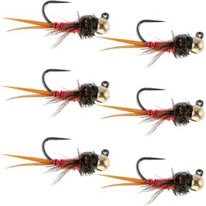 The Fly Fishing Place Tungsten Bead Tactical Jig Copper John Red Czech Nymph Euro Nymphing Fly - 6 Flies Size 16