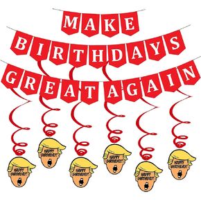 Funny Birthday Party Pack – MAGA Happy Birthday Banner and Swirls Pack - Adult Birthday Decorations – 21st – 30th – 40th – 50th – 60th – 70th – 80th Birthday Party Supplies