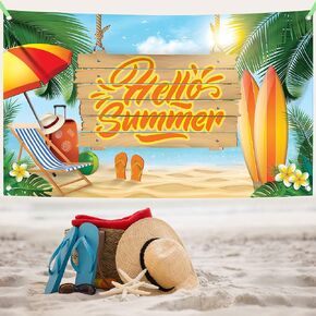 كاتش أون، خلفية كبيرة للصيف - 72 × 44 بوصة | لافتة Hello Summer لديكورات الحفلات الصيفية | ديكورات حفلات لوح التزلج، ديكورات حفلات هاواي | خلفية الشاطئ، ديكورات حفلات الشاطئ